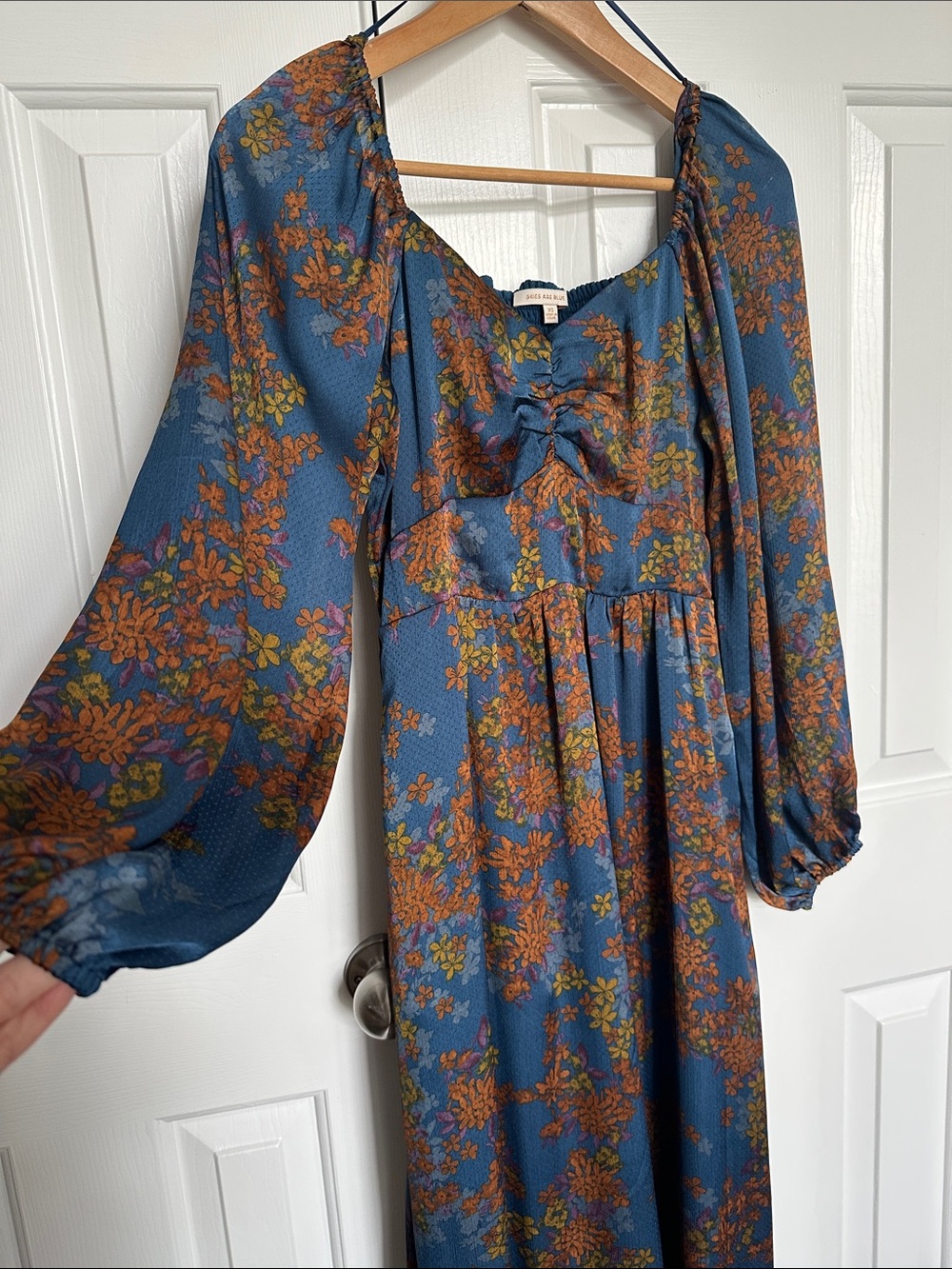 Skies Are Blue Teal Blue Floral Long-Sleeve Maxi Dress